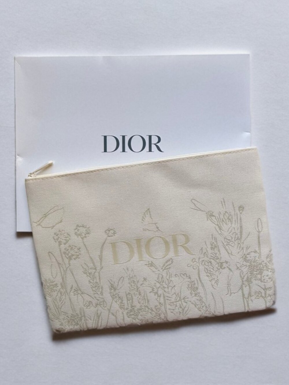 Christian Dior Butterfly White Canvas Large Zip Pouch Clutch